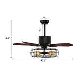 Caged Indoor Ceiling Fan with 5 Blade Metal Rustic Vintage Semi Flush Mount Light in Black Clearhalo 'Ceiling Fans with Lights' 'Ceiling Fans' 'Industrial Ceiling Fans' 'Industrial' Lighting' 466777