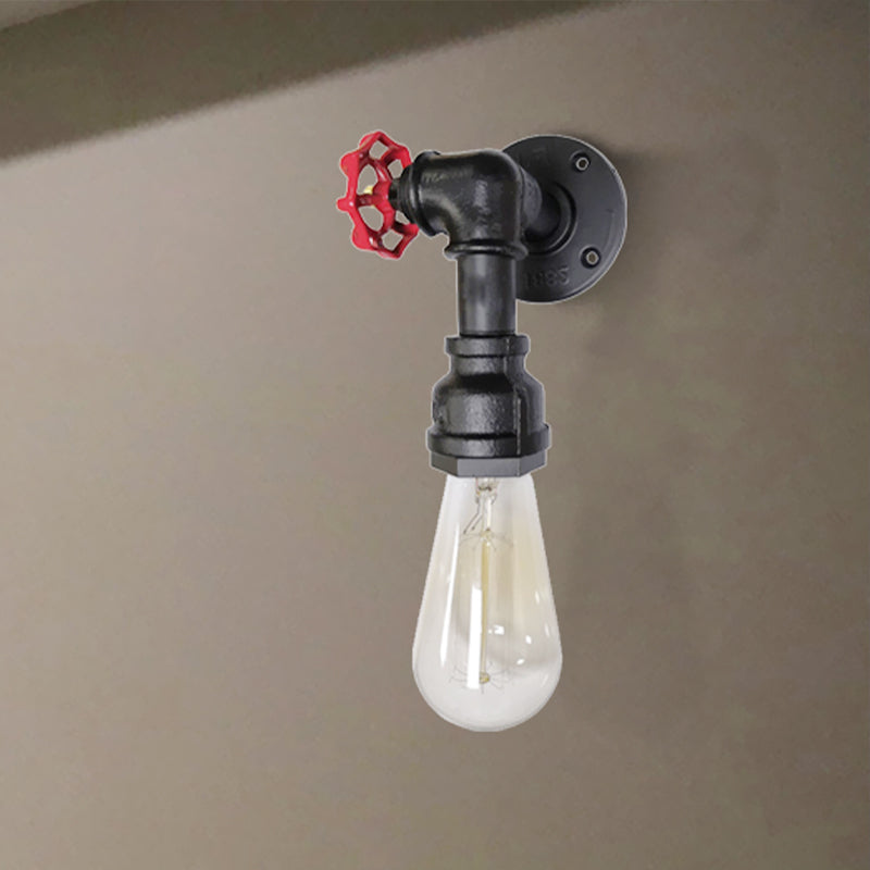 1 Head Metal Wall Lighting Industrial Black/Antique Brass Water Pipe Bedroom Sconce Light with Valve Clearhalo 'Art deco wall lights' 'Cast Iron' 'Glass' 'Industrial wall lights' 'Industrial' 'Middle century wall lights' 'Modern' 'Rustic wall lights' 'Tiffany' 'Traditional wall lights' 'Wall Lamps & Sconces' 'Wall Lights' Lighting' 466881