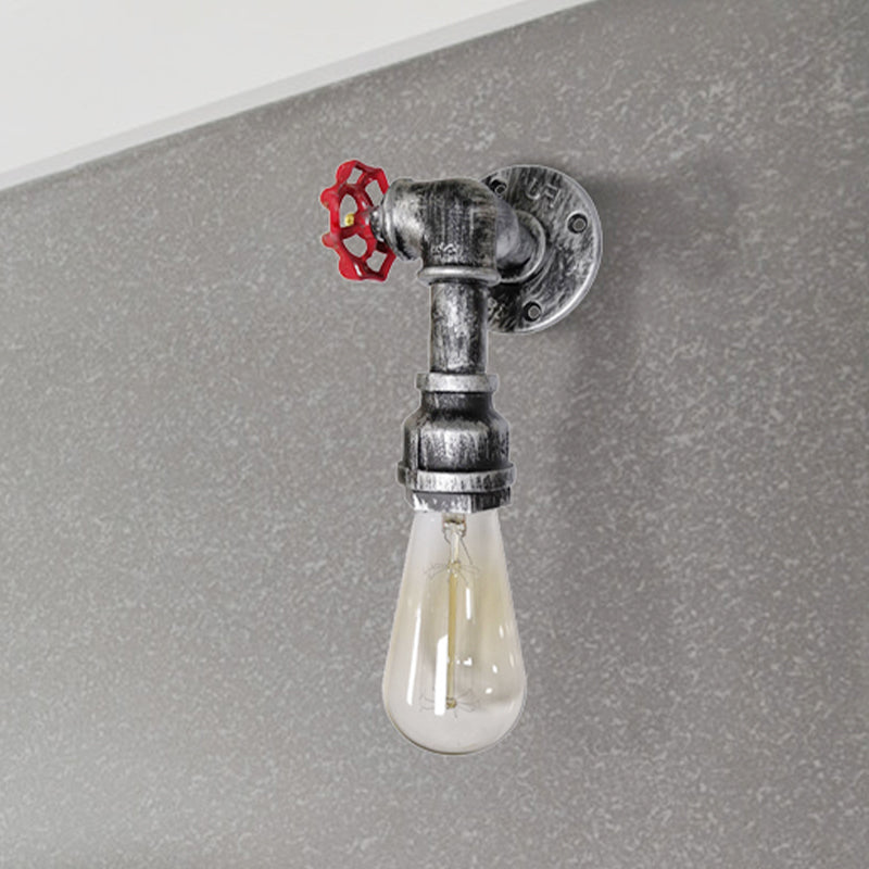 1 Head Metal Wall Lighting Industrial Black/Antique Brass Water Pipe Bedroom Sconce Light with Valve Clearhalo 'Art deco wall lights' 'Cast Iron' 'Glass' 'Industrial wall lights' 'Industrial' 'Middle century wall lights' 'Modern' 'Rustic wall lights' 'Tiffany' 'Traditional wall lights' 'Wall Lamps & Sconces' 'Wall Lights' Lighting' 466882