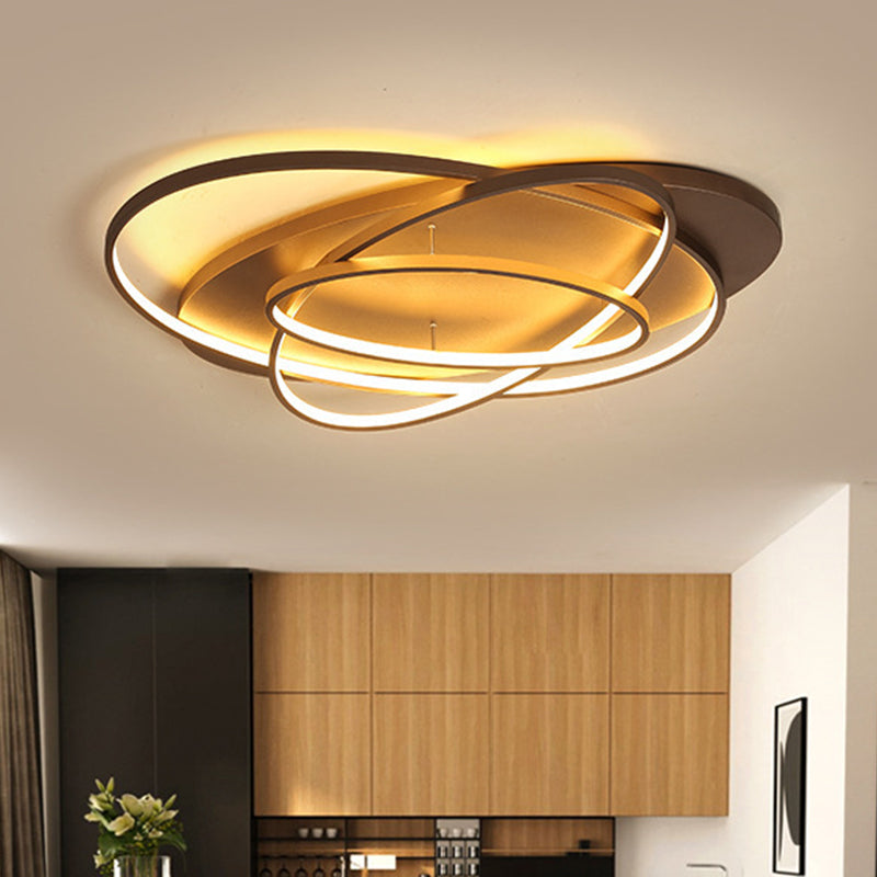 Oval Shape LED Flushmount Light Modern Stylish Acrylic Ceiling Lamp in Brown for Office Coffee Shop Clearhalo 'Ceiling Lights' 'Close To Ceiling Lights' 'Close to ceiling' 'Semi-flushmount' Lighting' 466933