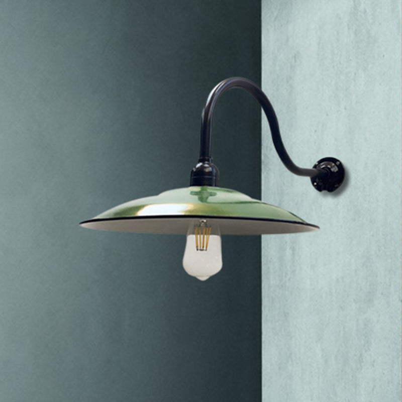 1 Head Saucer Wall Lighting Vintage Style Green Metallic Sconce Lighting for Dining Room, 12"/14" Width Clearhalo 'Art deco wall lights' 'Cast Iron' 'Glass' 'Industrial wall lights' 'Industrial' 'Middle century wall lights' 'Modern' 'Rustic wall lights' 'Tiffany' 'Traditional wall lights' 'Wall Lamps & Sconces' 'Wall Lights' Lighting' 467112