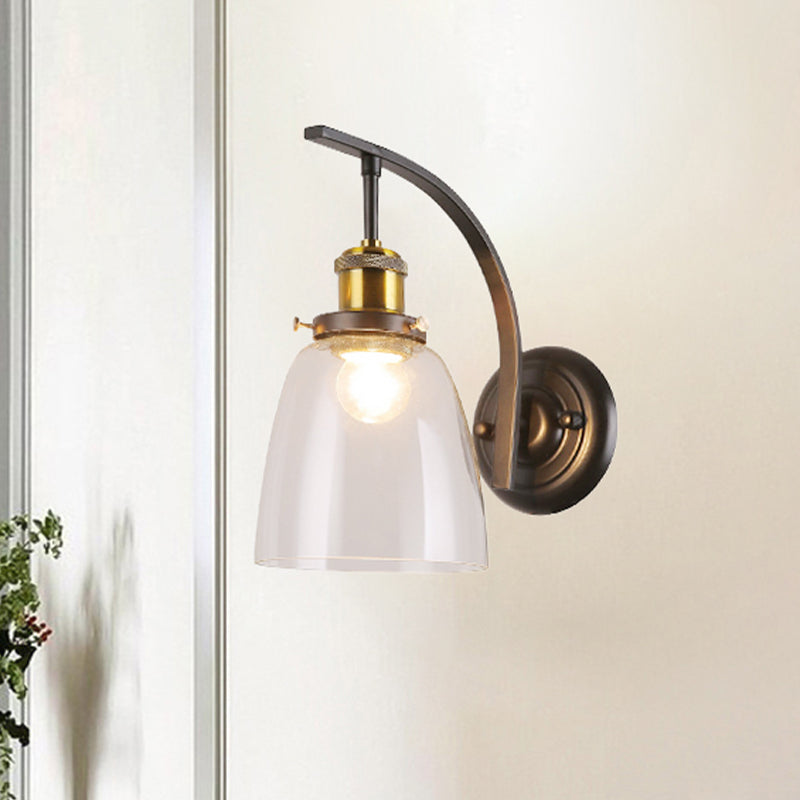 One Bulb Clear Glass Sconce Light Fixture Vintage Black Dome Living Room Wall Lamp Clearhalo 'Cast Iron' 'Glass' 'Industrial wall lights' 'Industrial' 'Middle century wall lights' 'Modern' 'Tiffany' 'Traditional wall lights' 'Wall Lamps & Sconces' 'Wall Lights' Lighting' 467153