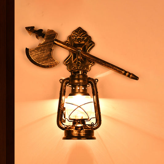 Clear Glass Rust Sconce Light Kerosene 1-Light Industrial Wall Lamp Fixture for Porch with Trumpet Clearhalo 'Art deco wall lights' 'Cast Iron' 'Glass' 'Industrial wall lights' 'Industrial' 'Middle century wall lights' 'Modern' 'Rustic wall lights' 'Tiffany' 'Traditional wall lights' 'Wall Lamps & Sconces' 'Wall Lights' Lighting' 467260