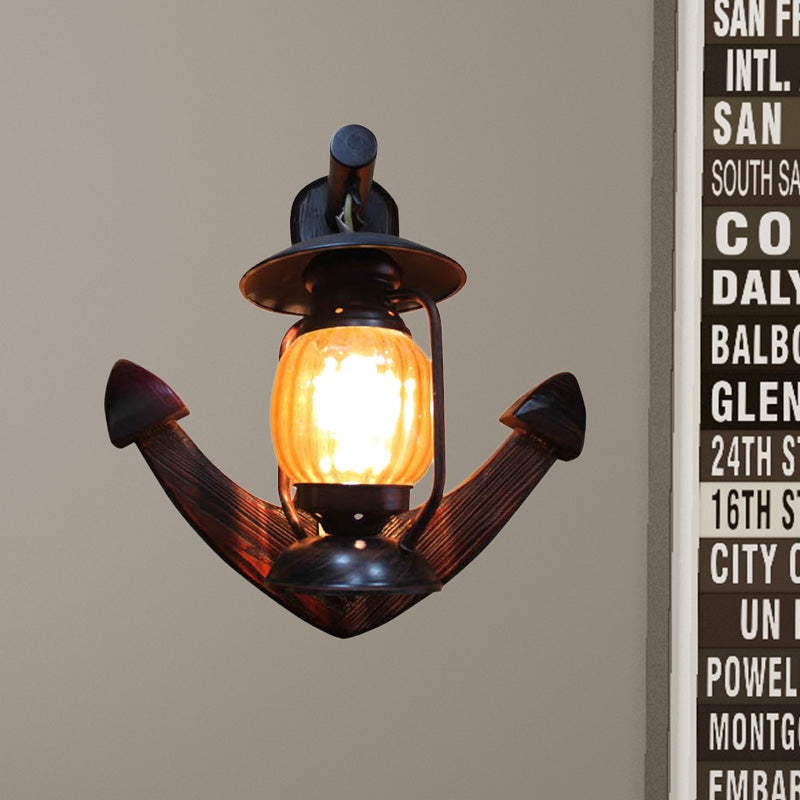 1 Light Ribbed Glass Wall Sconce Light Traditional Yellow Lantern Living Room Lighting Fixture with Anchor Backplate Clearhalo 'Industrial wall lights' 'Industrial' 'Middle century wall lights' 'Rustic wall lights' 'Tiffany' 'Wall Lamps & Sconces' 'Wall Lights' Lighting' 467267