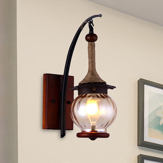 Amber Dimpled Glass Lantern Sconce Lamp Rustic Single Light Wall Mount for Indoor Clearhalo 'Industrial wall lights' 'Industrial' 'Middle century wall lights' 'Rustic wall lights' 'Tiffany' 'Wall Lamps & Sconces' 'Wall Lights' Lighting' 467270