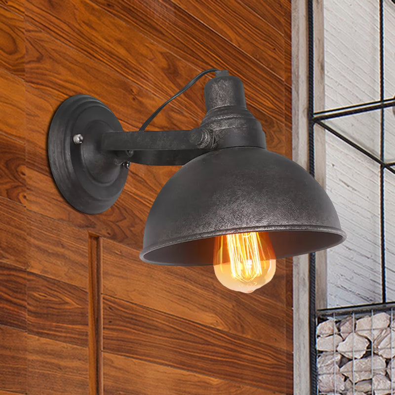 1 Bulb Dome Wall Sconce Light Antique Style Black/Rust Wrought Iron Wall Mount Light for Hallway Clearhalo 'Art deco wall lights' 'Cast Iron' 'Glass' 'Industrial wall lights' 'Industrial' 'Middle century wall lights' 'Modern' 'Rustic wall lights' 'Tiffany' 'Traditional wall lights' 'Wall Lamps & Sconces' 'Wall Lights' Lighting' 467300