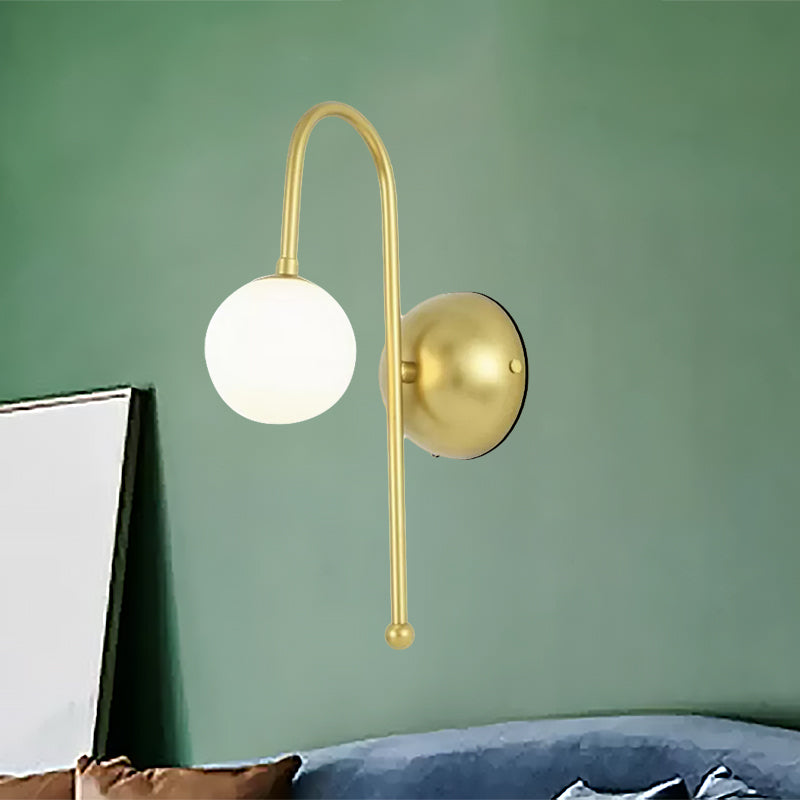 1 Bulb Globe Wall Mounted Light Fixture Modern Gold Opal Glass Lighting for Living Room Clearhalo 'Cast Iron' 'Glass' 'Industrial' 'Modern wall lights' 'Modern' 'Tiffany' 'Traditional wall lights' 'Wall Lamps & Sconces' 'Wall Lights' Lighting' 467301