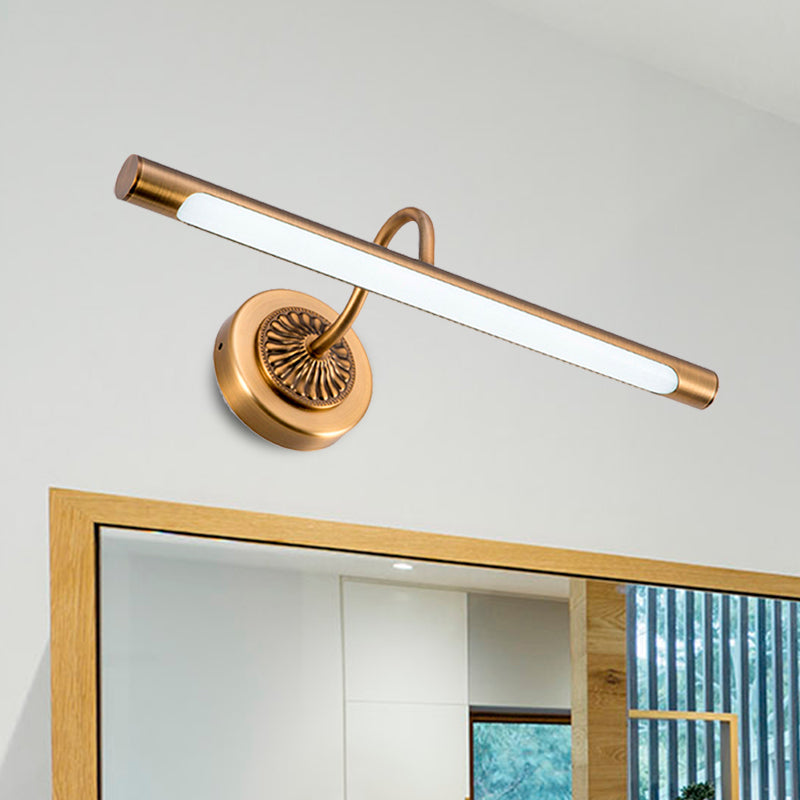 Modernist Style Tube Metal Vanity Sconce Light 18"/22" W LED Wall Mount Lamp in Weathered Copper/Brushed Brass, Warm/White Light Clearhalo 'Cast Iron' 'Glass' 'Industrial' 'Modern wall lights' 'Modern' 'Tiffany' 'Traditional wall lights' 'Vanity Lights' 'Wall Lights' Lighting' 467309
