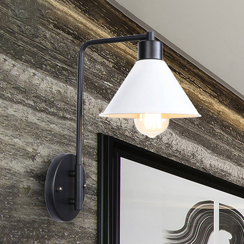 White Conic Wall Lamp Vintage Retro Metallic 1 Bulb Study Room Wall Mount Light with Angle Arm Clearhalo 'Art deco wall lights' 'Cast Iron' 'Glass' 'Industrial wall lights' 'Industrial' 'Middle century wall lights' 'Modern' 'Rustic wall lights' 'Tiffany' 'Traditional wall lights' 'Wall Lamps & Sconces' 'Wall Lights' Lighting' 467330
