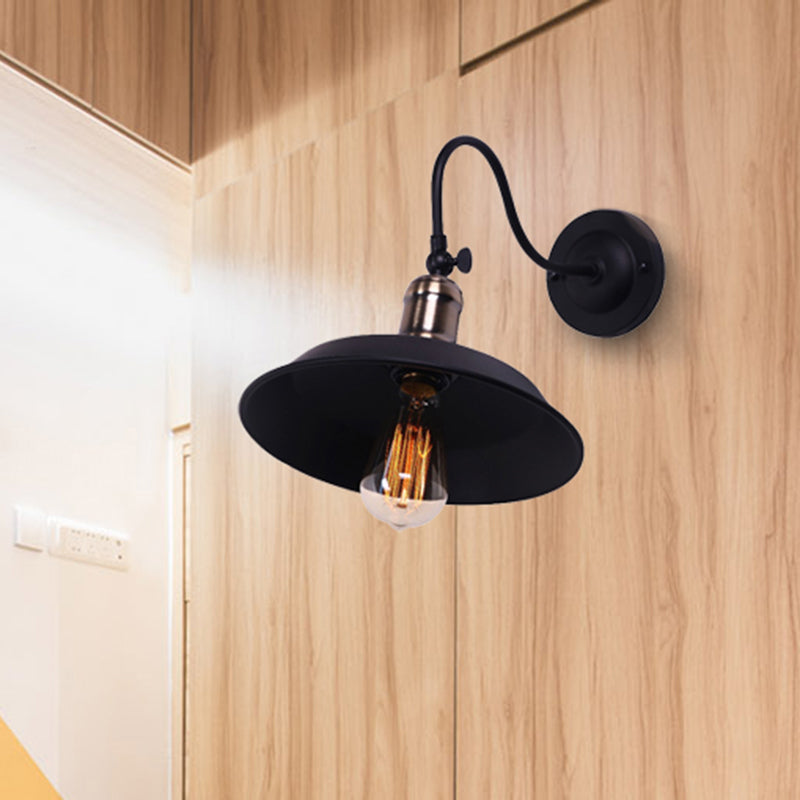 Farmhouse Barn Wall Mount Light 1 Bulb Metallic Wall Lighting with Gooseneck Arm in Black for Balcony Clearhalo 'Cast Iron' 'Glass' 'Industrial' 'Modern wall lights' 'Modern' 'Tiffany' 'Traditional wall lights' 'Wall Lamps & Sconces' 'Wall Lights' Lighting' 467344