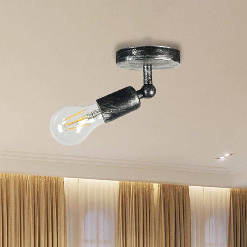 Wrought Iron Mini Wall Lamp with Open Bulb Rustic Style 1 Head Bedroom Adjustable Sconce Lighting in Antique Brass/Weathered Copper Clearhalo 'Art deco wall lights' 'Cast Iron' 'Glass' 'Industrial wall lights' 'Industrial' 'Middle century wall lights' 'Modern' 'Rustic wall lights' 'Tiffany' 'Traditional wall lights' 'Wall Lamps & Sconces' 'Wall Lights' Lighting' 467348