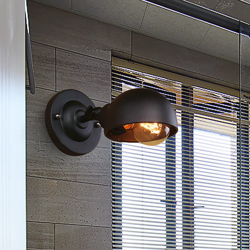 1 Head Wall Mount Light Loft Style Dome Shade Metal Adjustable Wall Sconce in Black for Bedroom Clearhalo 'Art deco wall lights' 'Cast Iron' 'Glass' 'Industrial wall lights' 'Industrial' 'Middle century wall lights' 'Modern' 'Rustic wall lights' 'Tiffany' 'Traditional wall lights' 'Wall Lamps & Sconces' 'Wall Lights' Lighting' 467354