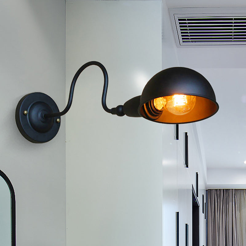 1 Head Wall Mount Light Loft Style Dome Shade Metal Adjustable Wall Sconce in Black for Bedroom Clearhalo 'Art deco wall lights' 'Cast Iron' 'Glass' 'Industrial wall lights' 'Industrial' 'Middle century wall lights' 'Modern' 'Rustic wall lights' 'Tiffany' 'Traditional wall lights' 'Wall Lamps & Sconces' 'Wall Lights' Lighting' 467357