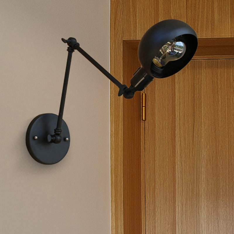 1 Head Wall Mount Light Loft Style Dome Shade Metal Adjustable Wall Sconce in Black for Bedroom Clearhalo 'Art deco wall lights' 'Cast Iron' 'Glass' 'Industrial wall lights' 'Industrial' 'Middle century wall lights' 'Modern' 'Rustic wall lights' 'Tiffany' 'Traditional wall lights' 'Wall Lamps & Sconces' 'Wall Lights' Lighting' 467361