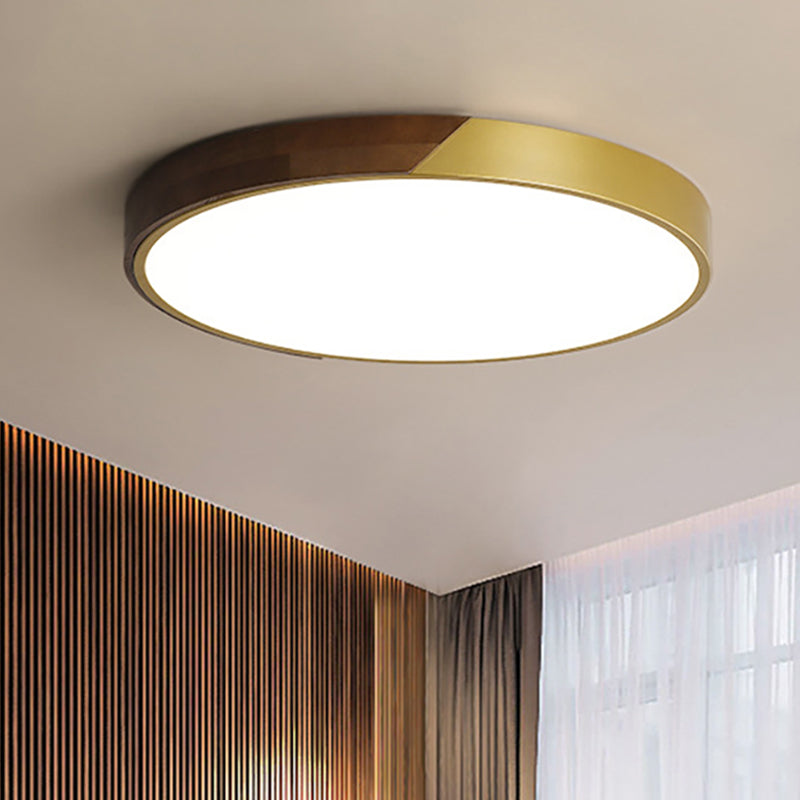 12"/16"/19.5" Dia Round Flush Mount Ceiling Light Simple Metal and Wood LED Gold Ceiling Mount Light for Bedroom in Warm/White/Neutral Clearhalo 'Ceiling Lights' 'Close To Ceiling Lights' 'Close to ceiling' 'Flush mount' Lighting' 467377