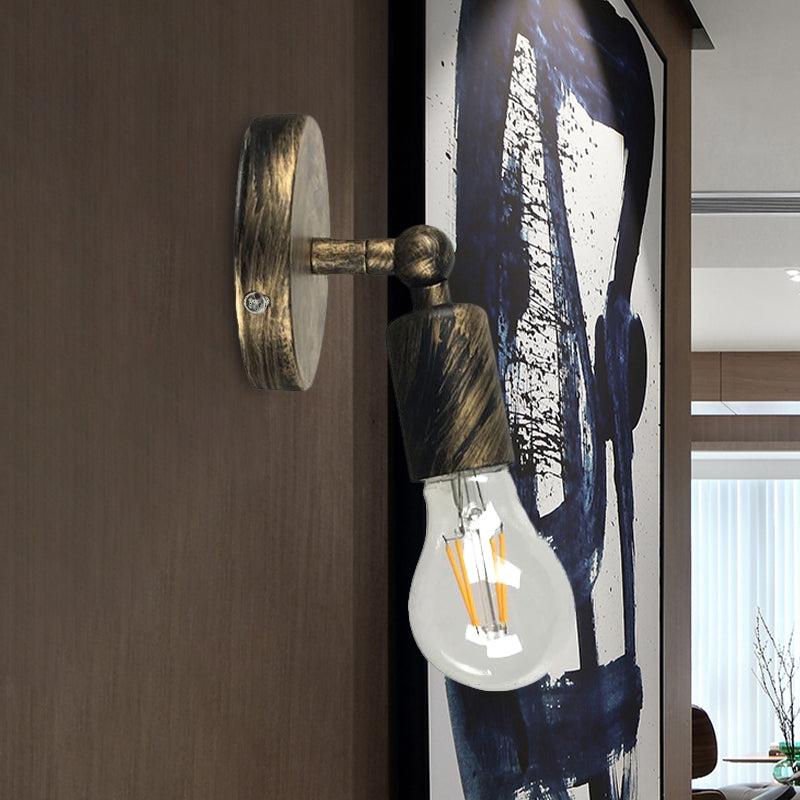 Wrought Iron Mini Wall Lamp with Open Bulb Rustic Style 1 Head Bedroom Adjustable Sconce Lighting in Antique Brass/Weathered Copper Clearhalo 'Art deco wall lights' 'Cast Iron' 'Glass' 'Industrial wall lights' 'Industrial' 'Middle century wall lights' 'Modern' 'Rustic wall lights' 'Tiffany' 'Traditional wall lights' 'Wall Lamps & Sconces' 'Wall Lights' Lighting' 467385