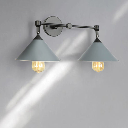 Industrial Vintage Cone Wall Lighting 2 Lights Metal Wall Lamp Sconce in Black/Grey for Restaurant Clearhalo 'Art deco wall lights' 'Cast Iron' 'Glass' 'Industrial wall lights' 'Industrial' 'Middle century wall lights' 'Modern' 'Rustic wall lights' 'Tiffany' 'Traditional wall lights' 'Wall Lamps & Sconces' 'Wall Lights' Lighting' 467392