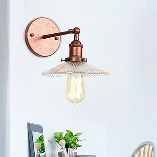 1 Light Scalloped Sconce Light Fixture Rustic Style Copper Ribbed Glass Wall Lamp for Dining Table Clearhalo 'Art deco wall lights' 'Cast Iron' 'Glass' 'Industrial wall lights' 'Industrial' 'Middle century wall lights' 'Modern' 'Rustic wall lights' 'Tiffany' 'Traditional wall lights' 'Wall Lamps & Sconces' 'Wall Lights' Lighting' 467429