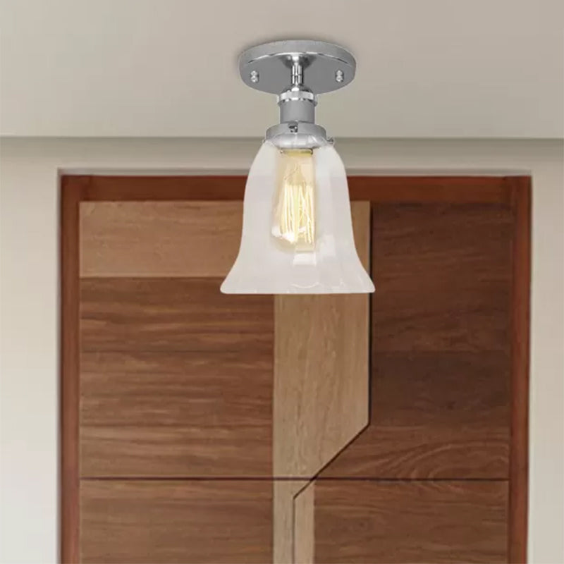 One Bulb Lighting Fixture Industrial Flared Clear Glass Semi Flush Mount Light in Black/Bronze/Copper Clearhalo 'Ceiling Lights' 'Close To Ceiling Lights' 'Close to ceiling' 'Flush mount' 'Industrial Flush Mount' Lighting' 467439