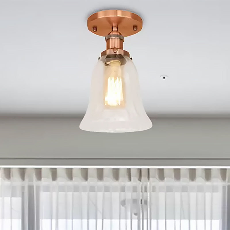 One Bulb Lighting Fixture Industrial Flared Clear Glass Semi Flush Mount Light in Black/Bronze/Copper Clearhalo 'Ceiling Lights' 'Close To Ceiling Lights' 'Close to ceiling' 'Flush mount' 'Industrial Flush Mount' Lighting' 467440