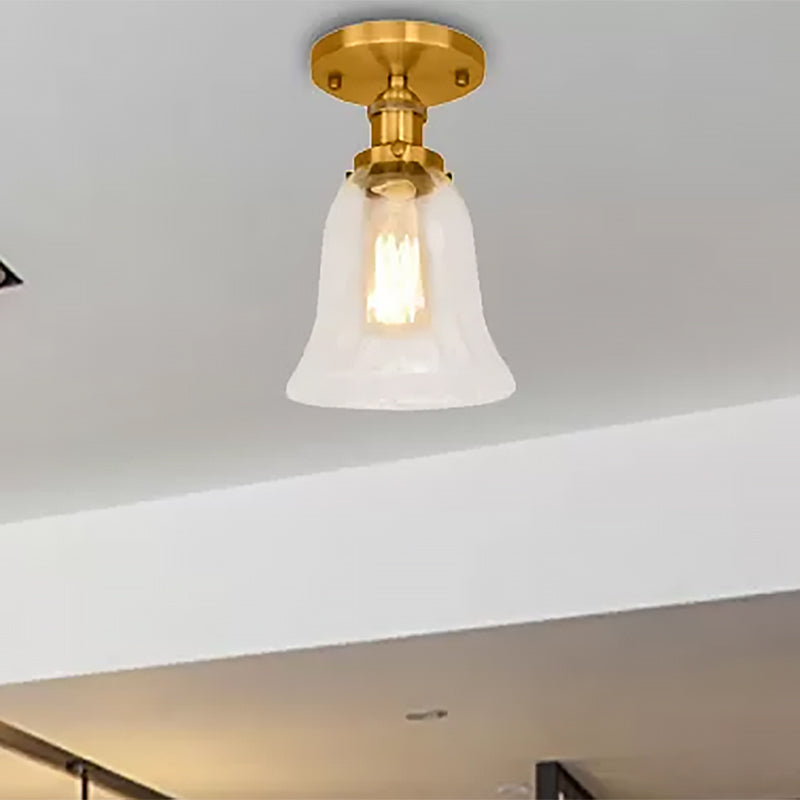 One Bulb Lighting Fixture Industrial Flared Clear Glass Semi Flush Mount Light in Black/Bronze/Copper Clearhalo 'Ceiling Lights' 'Close To Ceiling Lights' 'Close to ceiling' 'Flush mount' 'Industrial Flush Mount' Lighting' 467441