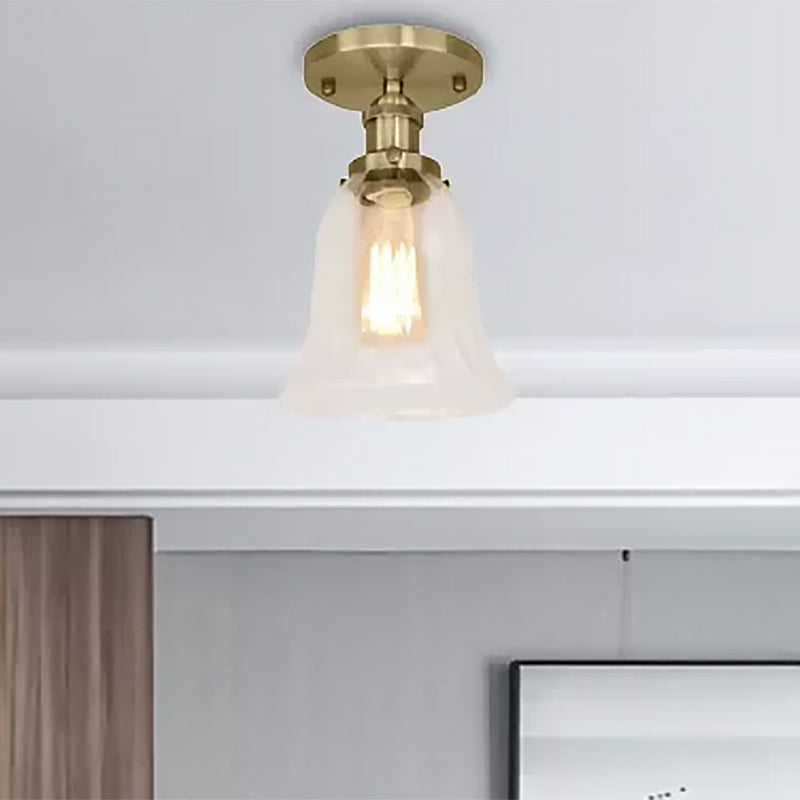 One Bulb Lighting Fixture Industrial Flared Clear Glass Semi Flush Mount Light in Black/Bronze/Copper Clearhalo 'Ceiling Lights' 'Close To Ceiling Lights' 'Close to ceiling' 'Flush mount' 'Industrial Flush Mount' Lighting' 467442