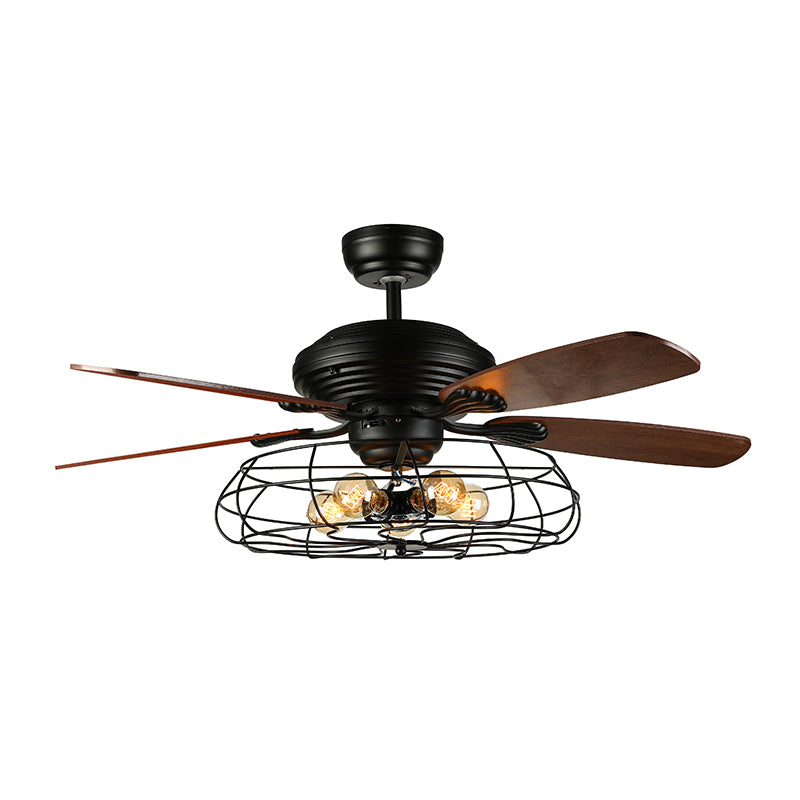 Vintage Cage Shape Semi Flush Mount Metal 5 Lights Fan Light Fixture for Dining Room Clearhalo 'Ceiling Fans with Lights' 'Ceiling Fans' 'Industrial Ceiling Fans' 'Industrial' Lighting' 467447