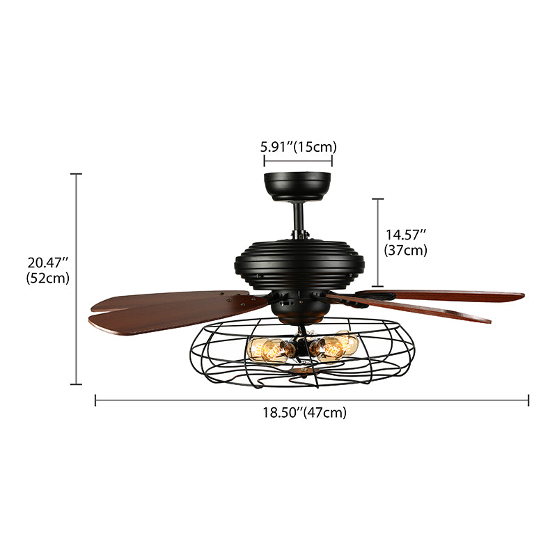 Vintage Cage Shape Semi Flush Mount Metal 5 Lights Fan Light Fixture for Dining Room Clearhalo 'Ceiling Fans with Lights' 'Ceiling Fans' 'Industrial Ceiling Fans' 'Industrial' Lighting' 467448