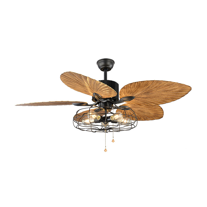 Classical Cage Style Semi Flush Mount Metal 4 Lights Ceiling Fan with Crystal Pendants in Black Clearhalo 'Ceiling Fans with Lights' 'Ceiling Fans' 'Industrial Ceiling Fans' 'Industrial' Lighting' 467459