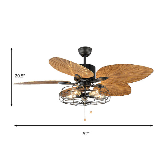 Classical Cage Style Semi Flush Mount Metal 4 Lights Ceiling Fan with Crystal Pendants in Black Clearhalo 'Ceiling Fans with Lights' 'Ceiling Fans' 'Industrial Ceiling Fans' 'Industrial' Lighting' 467460