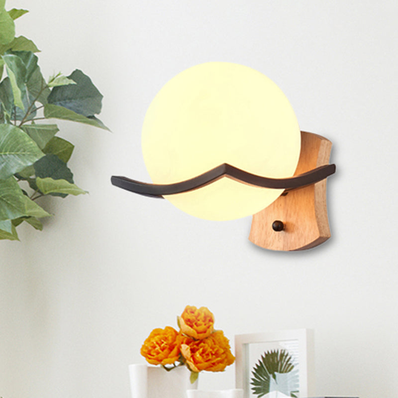 Opal Glass Globe Wall Sconce Nordic Single bulb Living Room Lighting Fixture in Wood Clearhalo 'Cast Iron' 'Glass' 'Industrial' 'Modern wall lights' 'Modern' 'Tiffany' 'Traditional wall lights' 'Wall Lamps & Sconces' 'Wall Lights' Lighting' 467486