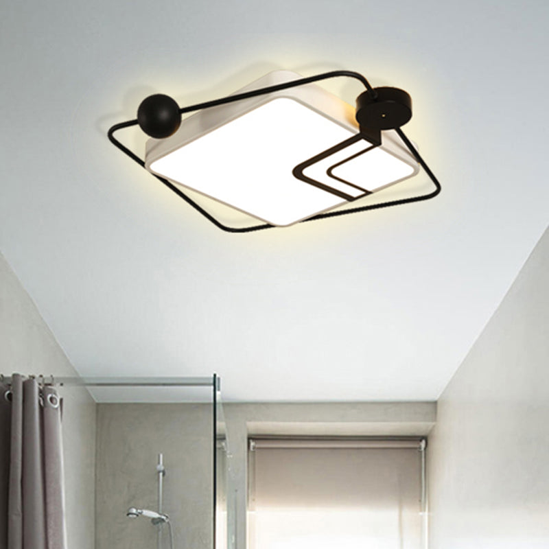 Square/Round Flushmount Modern Vintage Metal Led Black/White Flush Lighting in Warm Light with Diffuser Clearhalo 'Ceiling Lights' 'Close To Ceiling Lights' 'Close to ceiling' 'Flush mount' Lighting' 467490