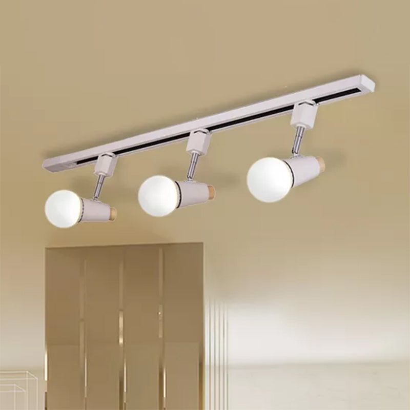 Metallic Linear Ceiling Light Fixture with Cup Shade Industrial 3/4 Heads Adjustable Semi Flush Track Lighting in Black/White Clearhalo 'Ceiling Lights' 'Close To Ceiling Lights' 'Close to ceiling' 'Flush mount' 'Industrial Flush Mount' Lighting' 467499
