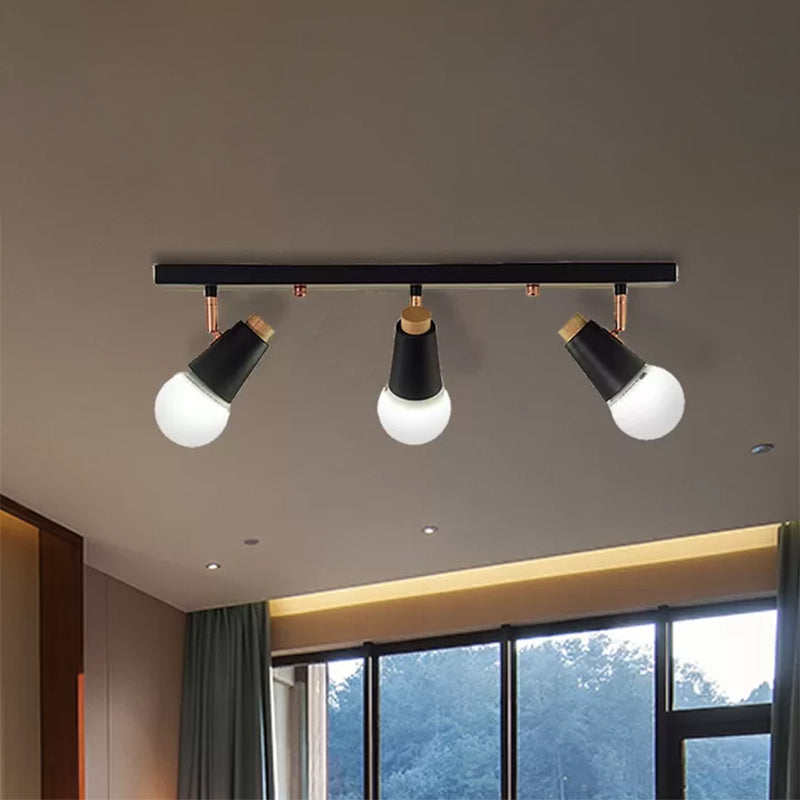 Metallic Linear Ceiling Light Fixture with Cup Shade Industrial 3/4 Heads Adjustable Semi Flush Track Lighting in Black/White Clearhalo 'Ceiling Lights' 'Close To Ceiling Lights' 'Close to ceiling' 'Flush mount' 'Industrial Flush Mount' Lighting' 467500