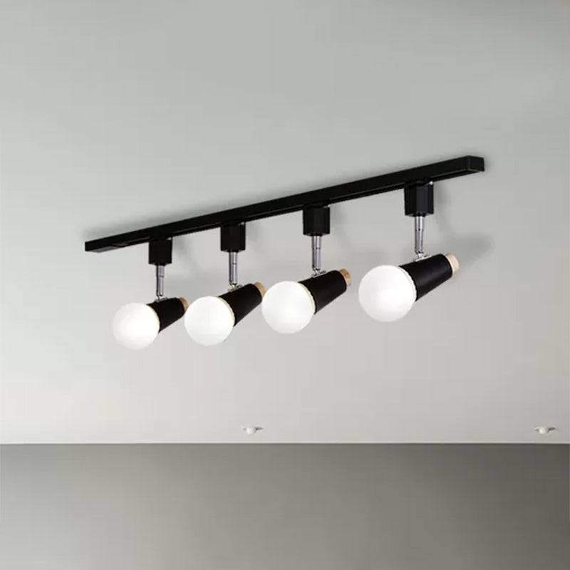 Metallic Linear Ceiling Light Fixture with Cup Shade Industrial 3/4 Heads Adjustable Semi Flush Track Lighting in Black/White Clearhalo 'Ceiling Lights' 'Close To Ceiling Lights' 'Close to ceiling' 'Flush mount' 'Industrial Flush Mount' Lighting' 467501