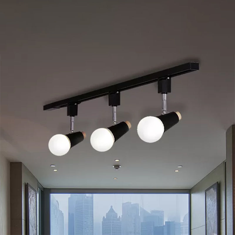 Metallic Linear Ceiling Light Fixture with Cup Shade Industrial 3/4 Heads Adjustable Semi Flush Track Lighting in Black/White Clearhalo 'Ceiling Lights' 'Close To Ceiling Lights' 'Close to ceiling' 'Flush mount' 'Industrial Flush Mount' Lighting' 467502