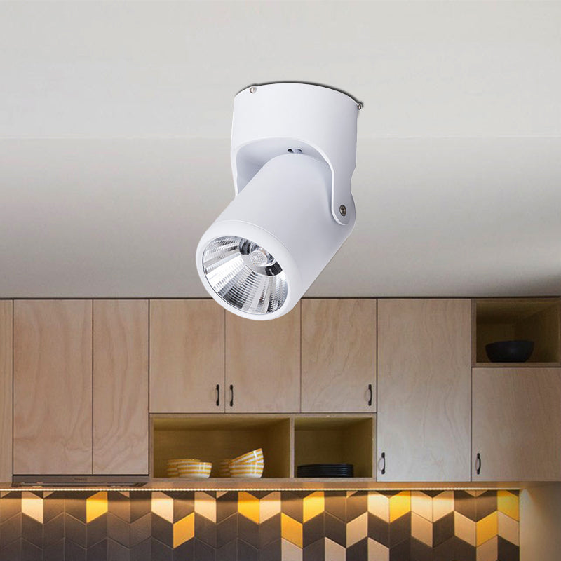 Loft Stylish Mini Semi Flush Light with Cylinder Shade LED Metal Rotatable Ceiling Light in Black/White for Living Room Clearhalo 'Ceiling Lights' 'Close To Ceiling Lights' 'Close to ceiling' 'Flush mount' 'Industrial Flush Mount' Lighting' 467506