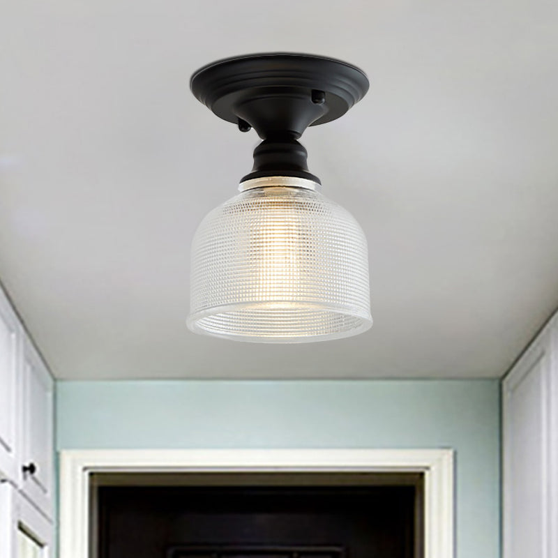 One Light Semi Flush Vintage Textured Glass Barn/Dome/Wavy Living Room Ceiling Lighting in Clear Clearhalo 'Ceiling Lights' 'Close To Ceiling Lights' 'Close to ceiling' 'Glass shade' 'Glass' 'Semi-flushmount' Lighting' 467512