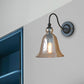 Bell Bedroom Wall Light Fixture Industrial Clear/Green/Smoked Glass 1 Light Black Sconce Lamp with Gooseneck Arm Clearhalo 'Art deco wall lights' 'Cast Iron' 'Glass' 'Industrial wall lights' 'Industrial' 'Middle century wall lights' 'Modern' 'Rustic wall lights' 'Tiffany' 'Traditional wall lights' 'Wall Lamps & Sconces' 'Wall Lights' Lighting' 467554