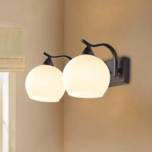 2 Lights Frosted Glass Wall Sconce Light Industrial Black Bubble Living Room Lighting Fixture Clearhalo 'Cast Iron' 'Glass' 'Industrial' 'Modern wall lights' 'Modern' 'Tiffany' 'Traditional wall lights' 'Wall Lamps & Sconces' 'Wall Lights' Lighting' 467582