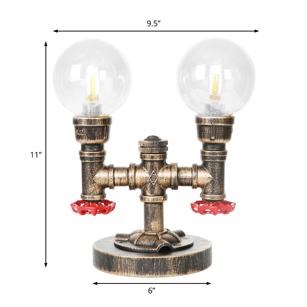 Clear/Amber Glass Antique Bronze Desk Light Globe 2/3-Light Industrial Task Lighting with Base Clearhalo 'Lamps' 'Table Lamps' Lighting' 467595