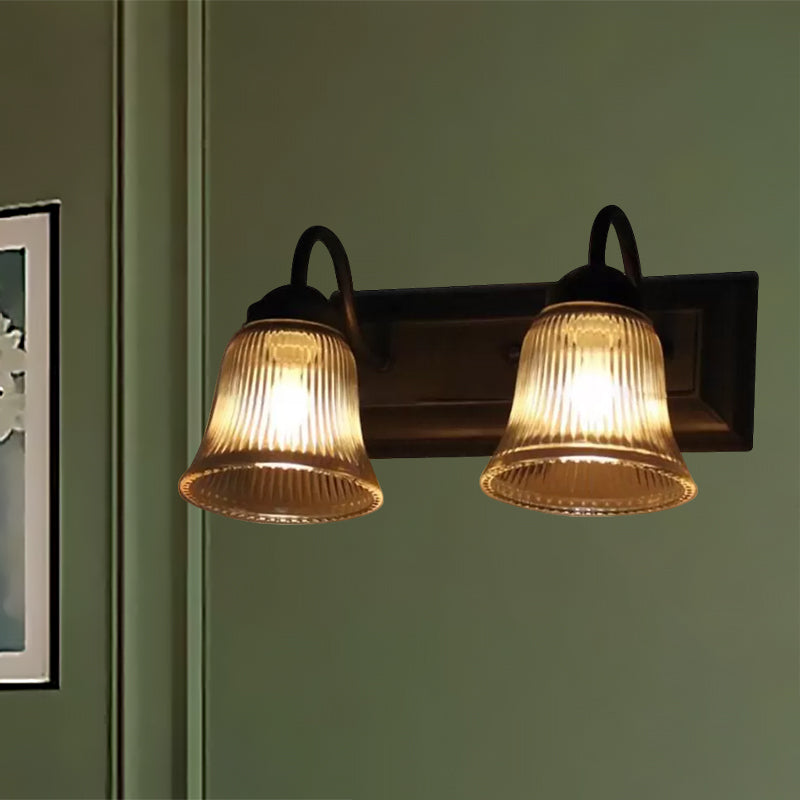 Bell Clear Textured Glass Wall Mounted Lamp Industrial Single Bulb Bedroom Sconce Light in Black Clearhalo 'Cast Iron' 'Glass' 'Industrial wall lights' 'Industrial' 'Middle century wall lights' 'Modern' 'Tiffany' 'Traditional wall lights' 'Wall Lamps & Sconces' 'Wall Lights' Lighting' 467614