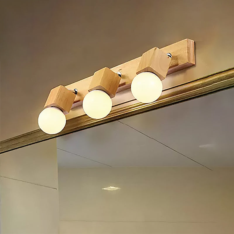 3 Lights Rotatable Wall Light Fixture with Open Bulb Wood Modernism Bedroom Vanity Light Clearhalo 'Industrial wall lights' 'Industrial' 'Middle century wall lights' 'Rustic wall lights' 'Tiffany' 'Wall Lamps & Sconces' 'Wall Lights' Lighting' 467615
