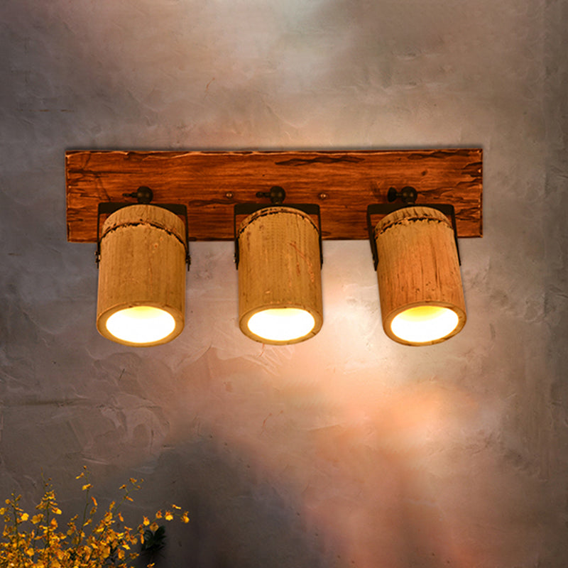 Wooden Cylinder Wall Light Rustic Stylish Sconce Light in Beige for Bistro Restaurant Clearhalo 'Industrial wall lights' 'Industrial' 'Middle century wall lights' 'Tiffany' 'Wall Lamps & Sconces' 'Wall Lights' Lighting' 467646
