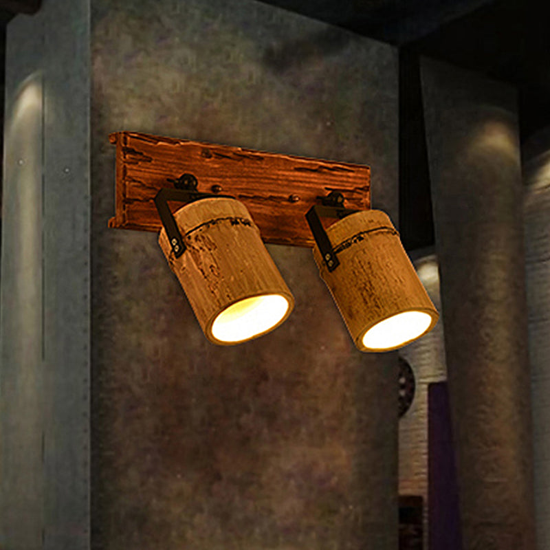 Wooden Cylinder Wall Light Rustic Stylish Sconce Light in Beige for Bistro Restaurant 2.0 Wood Clearhalo 'Industrial wall lights' 'Industrial' 'Middle century wall lights' 'Tiffany' 'Wall Lamps & Sconces' 'Wall Lights' Lighting' 467647