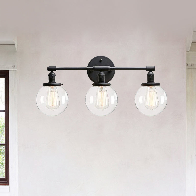 Black 3 Lights Sconce Light Industrial Clear Glass Bubble Shade Lighting Fixture for Outdoor Clearhalo 'Cast Iron' 'Glass' 'Industrial wall lights' 'Industrial' 'Middle century wall lights' 'Modern' 'Tiffany' 'Traditional wall lights' 'Wall Lamps & Sconces' 'Wall Lights' Lighting' 467648