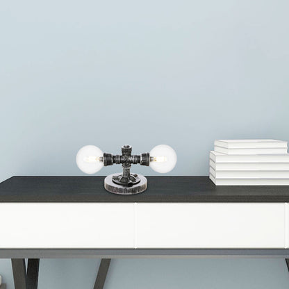 Industrial Round Shade Table Lamp 2 Lights Clear/Amber Glass Desk Light in Antique Silver with Base Clear C Clearhalo 'Lamps' 'Table Lamps' Lighting' 467735