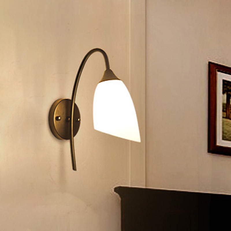 1 Bulb Angle Shade Wall Mounted Light Fixture Modern Black/Gold Milky Glass Lighting for Bedroom Clearhalo 'Cast Iron' 'Glass' 'Industrial wall lights' 'Industrial' 'Middle century wall lights' 'Modern' 'Tiffany' 'Traditional wall lights' 'Wall Lamps & Sconces' 'Wall Lights' Lighting' 467741