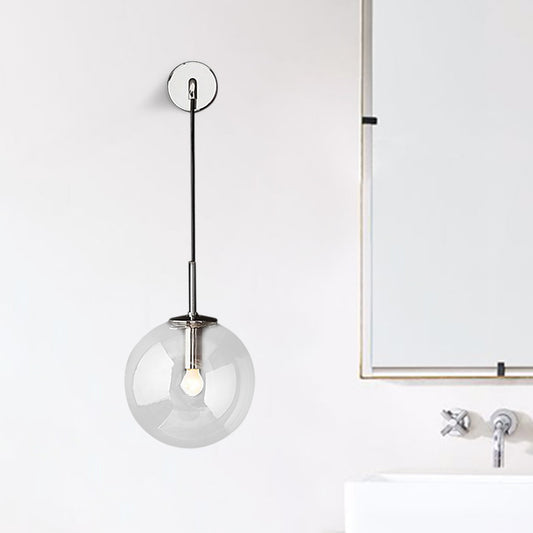 Round Clear Glass Wall Mounted Lamp Industrial Single Bulb Bedroom Vanity Sconce in Chrome/Brass/Black, 6"/8" Wide Clearhalo 'Cast Iron' 'Glass' 'Industrial' 'Modern wall lights' 'Modern' 'Tiffany' 'Traditional wall lights' 'Wall Lamps & Sconces' 'Wall Lights' Lighting' 467745