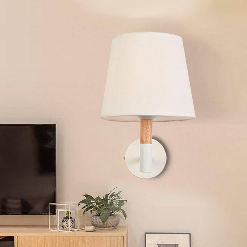 Modern Style Tapered Wall Sconce Light 1 Head Fabric Sconce Lighting Fixture in Black/White for Bedroom Clearhalo 'Modern wall lights' 'Modern' 'Wall Lamps & Sconces' 'Wall Lights' Lighting' 467752